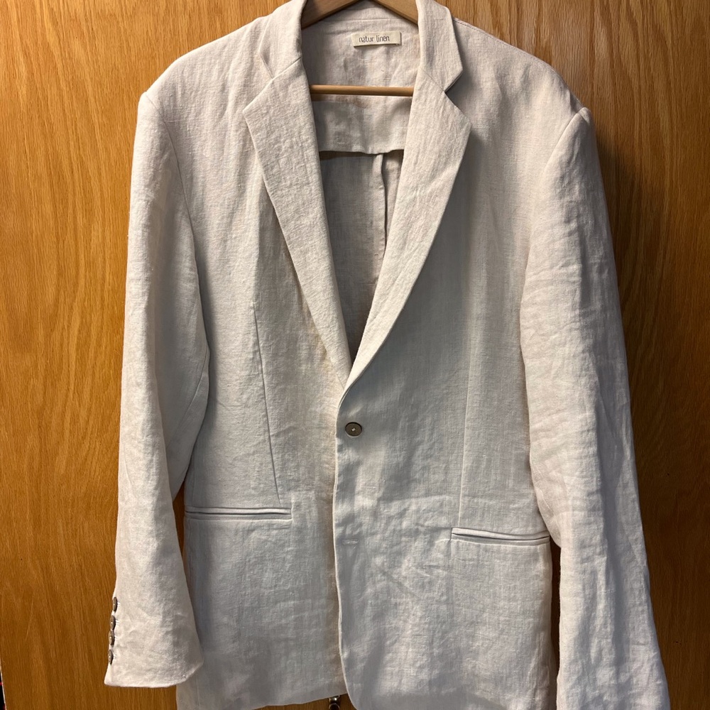 New Natur Linen Ivory Khaki Deconstructed Linen Blazer L 42